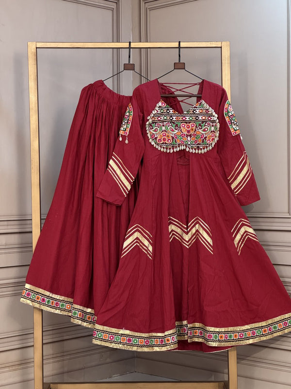 Cotton Gamthi & Gota Patti Work Lehenga with Shrug ClothsVilla
