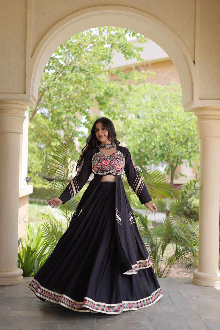 Cotton Gamthi & Gota Patti Work Lehenga with Shrug ClothsVilla