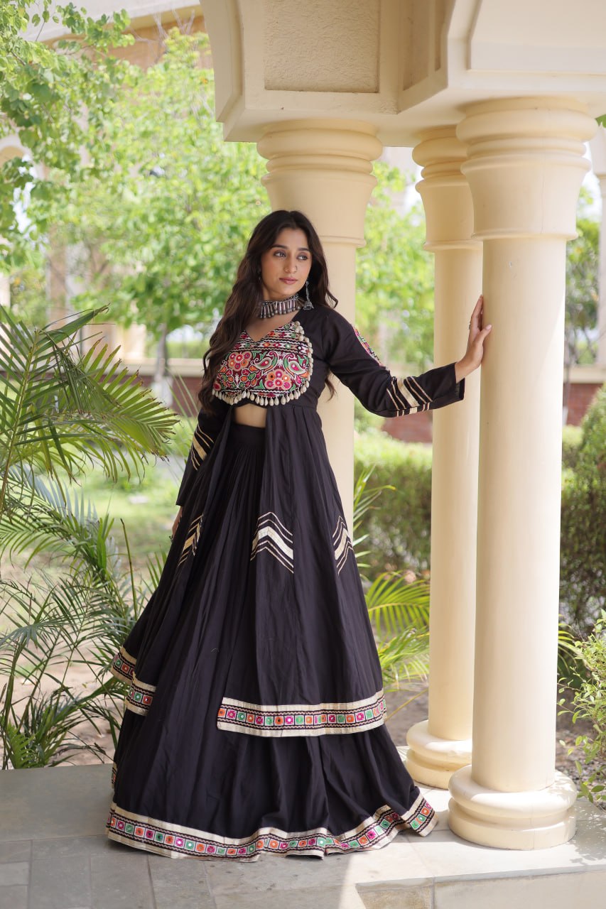 Cotton Gamthi & Gota Patti Work Lehenga with Shrug ClothsVilla