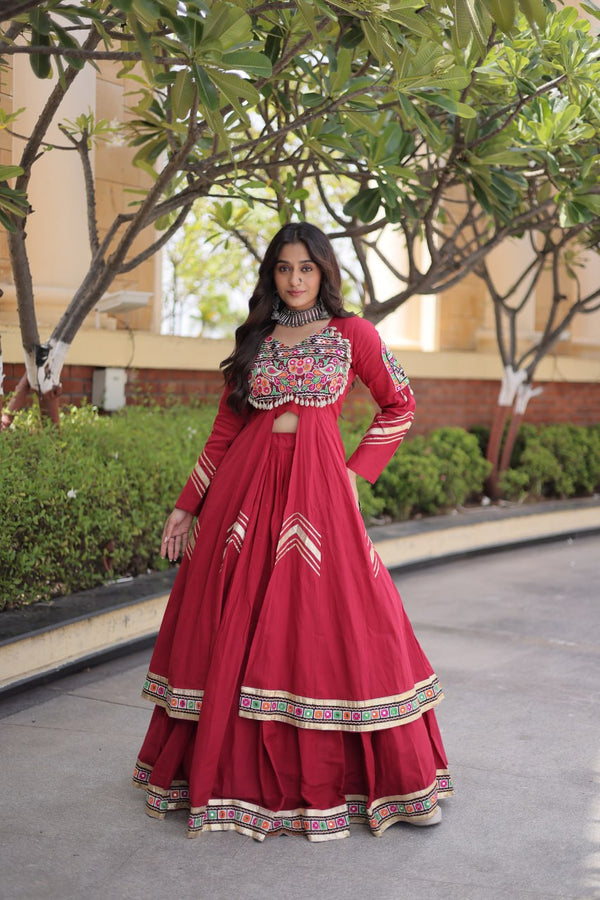 Cotton Gamthi & Gota Patti Work Lehenga with Shrug ClothsVilla