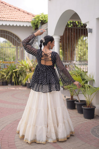 Cotton Lehenga Set with Laheriya Print Top ClothsVilla