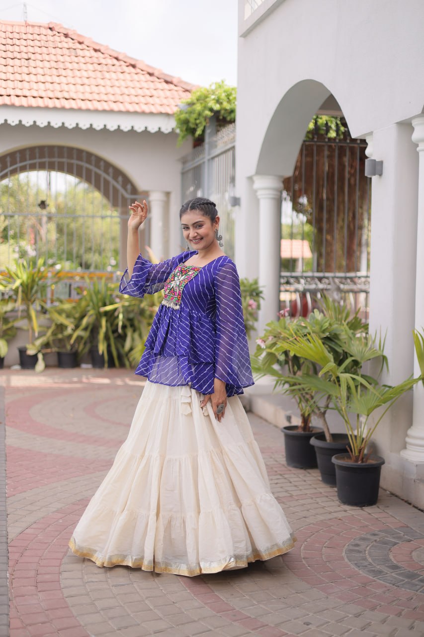 Cotton Lehenga Set with Laheriya Print Top ClothsVilla