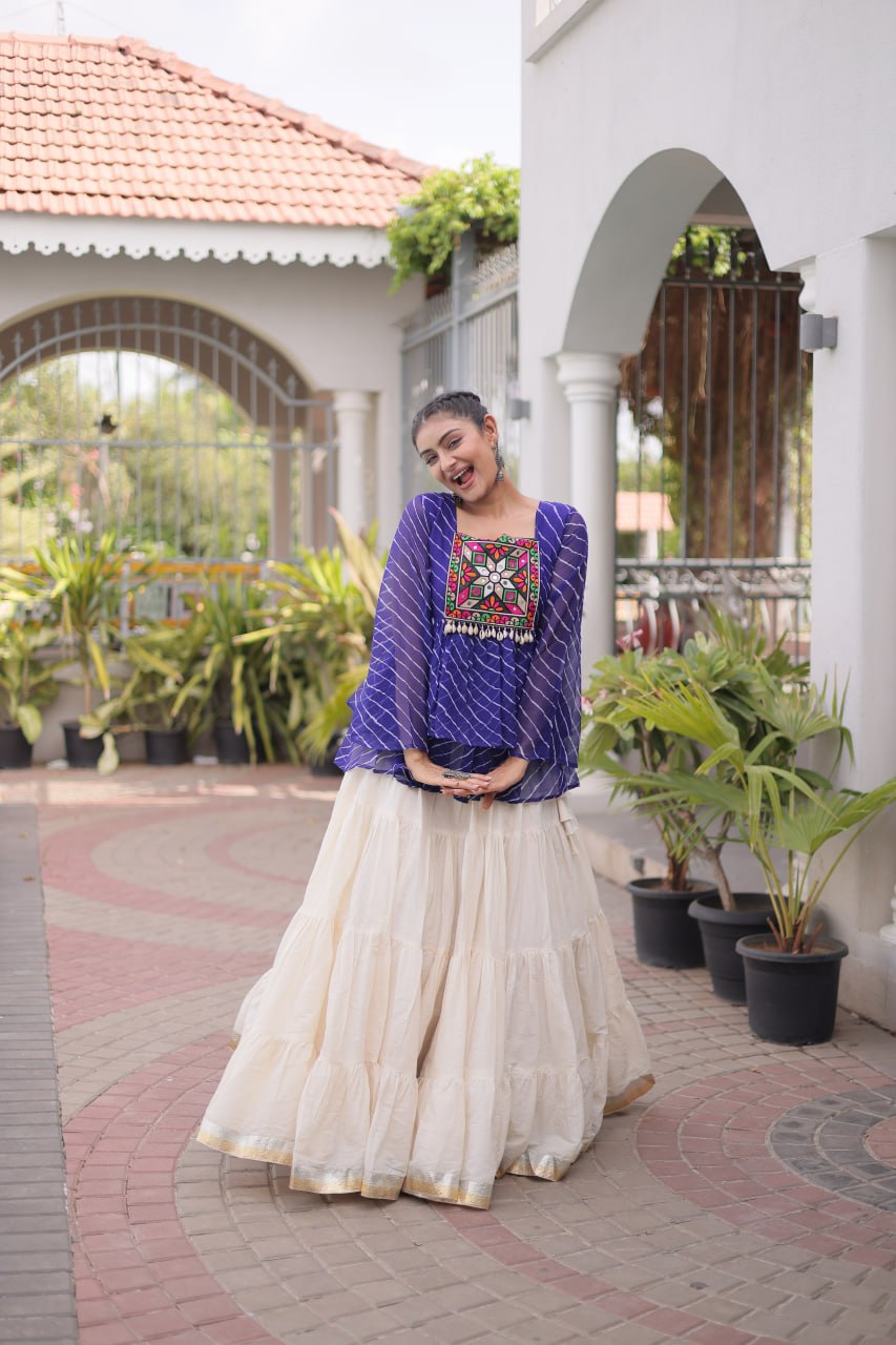 Cotton Lehenga Set with Laheriya Print Top ClothsVilla