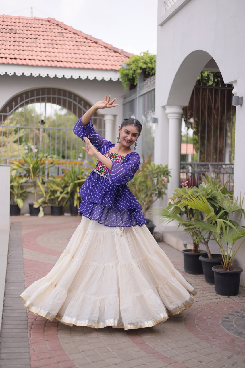 Cotton Lehenga Set with Laheriya Print Top ClothsVilla