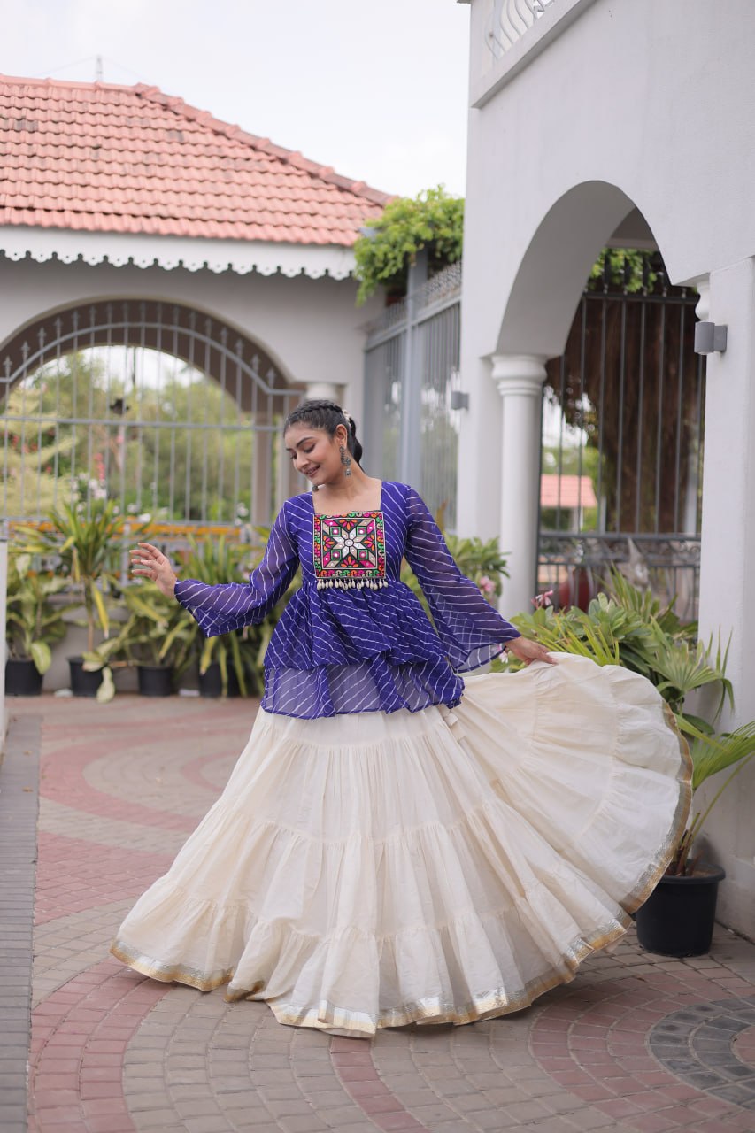 Cotton Lehenga Set with Laheriya Print Top ClothsVilla