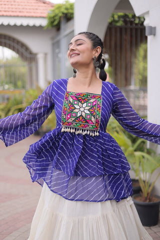 Cotton Lehenga Set with Laheriya Print Top ClothsVilla