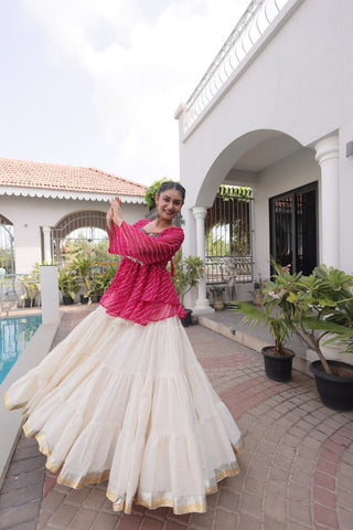 Cotton Lehenga Set with Laheriya Print Top ClothsVilla