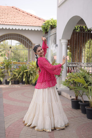 Cotton Lehenga Set with Laheriya Print Top ClothsVilla