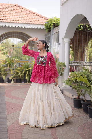 Cotton Lehenga Set with Laheriya Print Top ClothsVilla