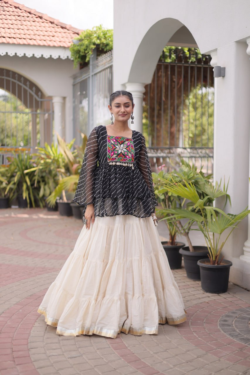 Cotton Lehenga Set with Laheriya Print Top ClothsVilla