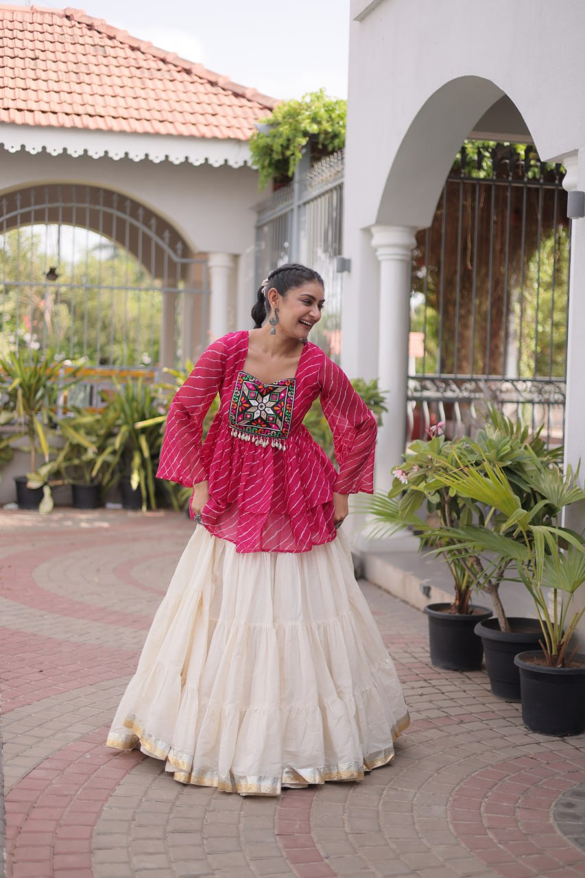Cotton Lehenga Set with Laheriya Print Top ClothsVilla