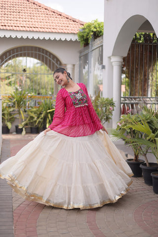 Cotton Lehenga Set with Laheriya Print Top ClothsVilla