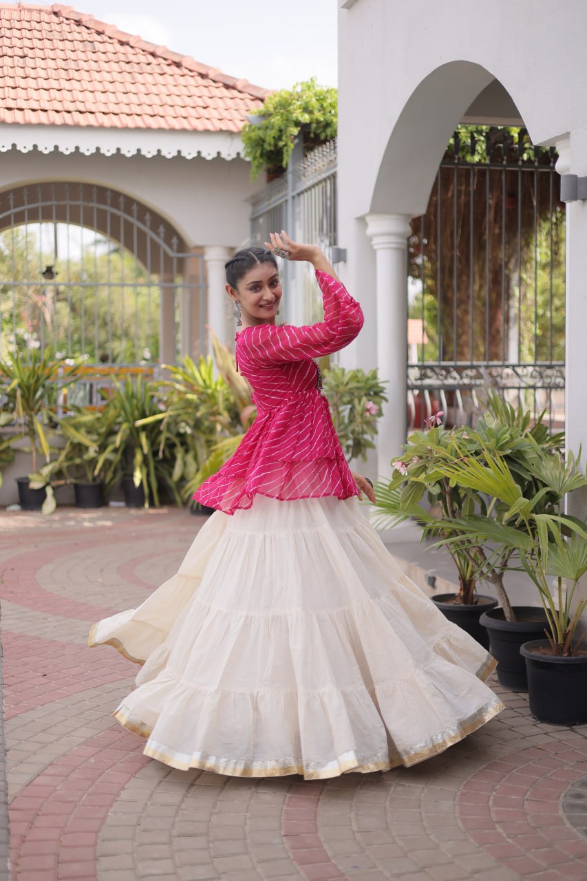 Cotton Lehenga Set with Laheriya Print Top ClothsVilla