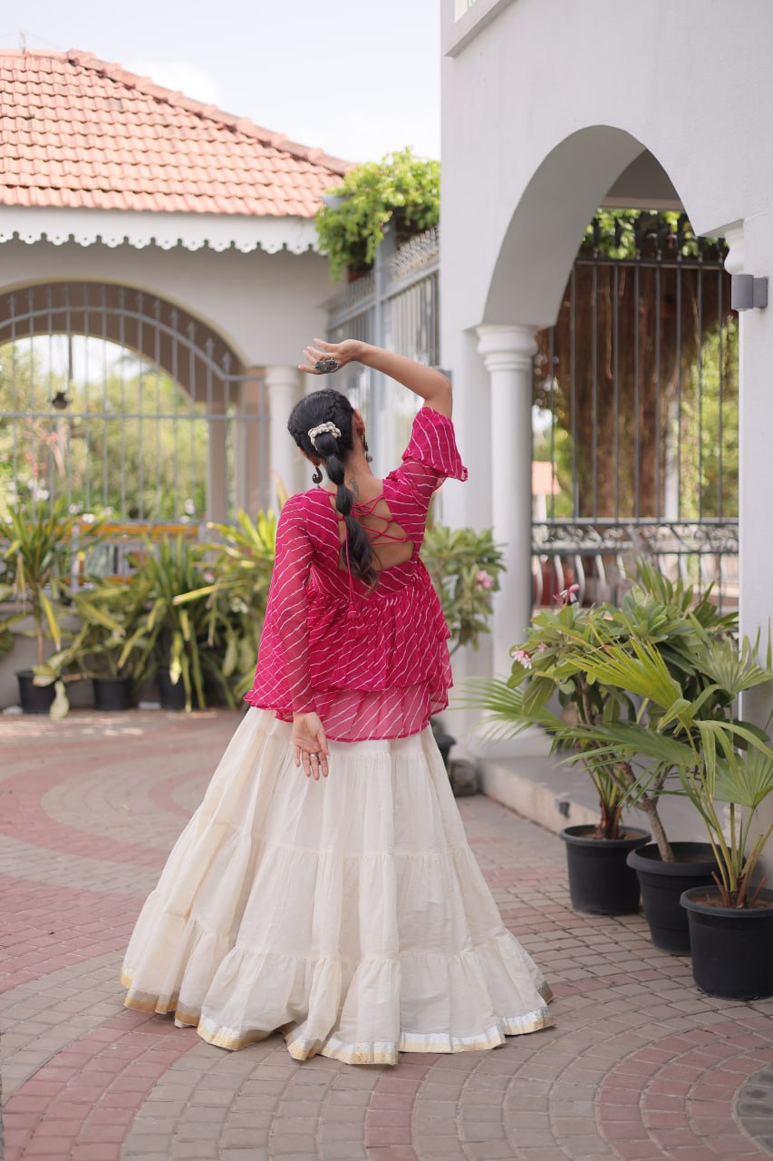 Cotton Lehenga Set with Laheriya Print Top ClothsVilla