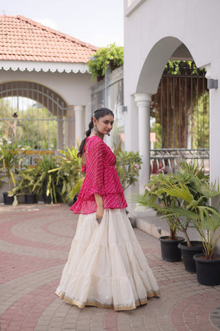 Cotton Lehenga Set with Laheriya Print Top ClothsVilla