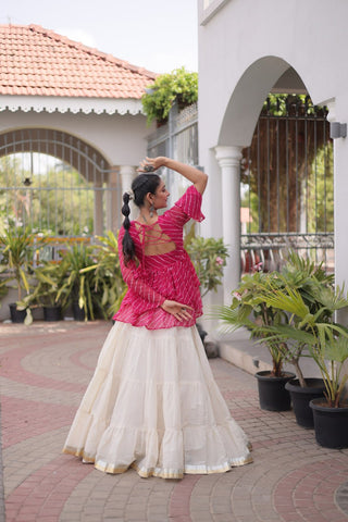 Cotton Lehenga Set with Laheriya Print Top ClothsVilla