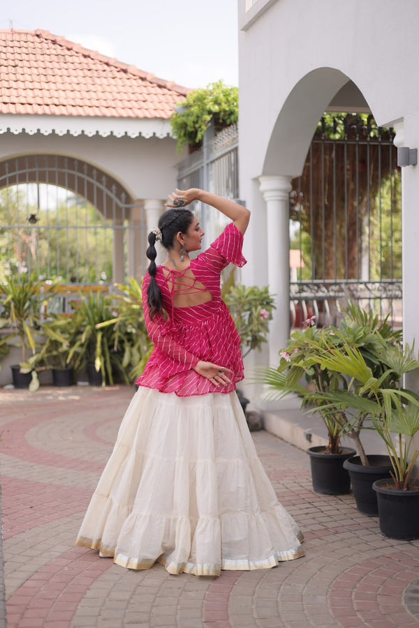 Cotton Lehenga Set with Laheriya Print Top ClothsVilla