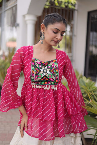 Cotton Lehenga Set with Laheriya Print Top ClothsVilla