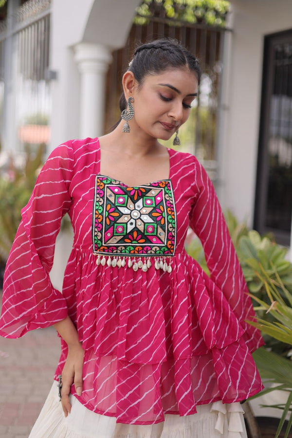 Cotton Lehenga Set with Laheriya Print Top ClothsVilla