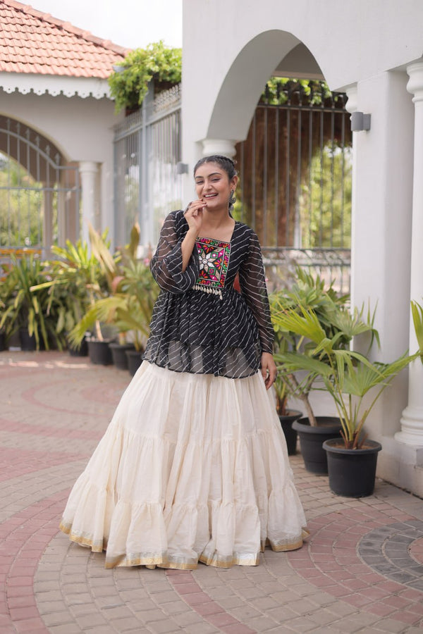 Cotton Lehenga Set with Laheriya Print Top ClothsVilla