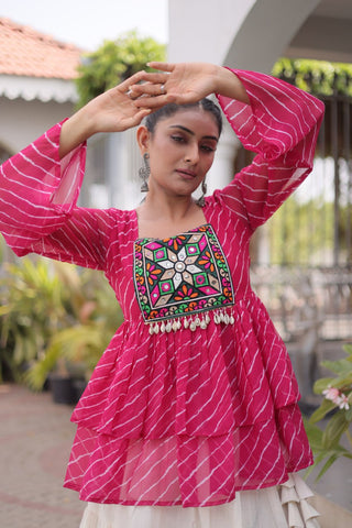 Cotton Lehenga Set with Laheriya Print Top ClothsVilla