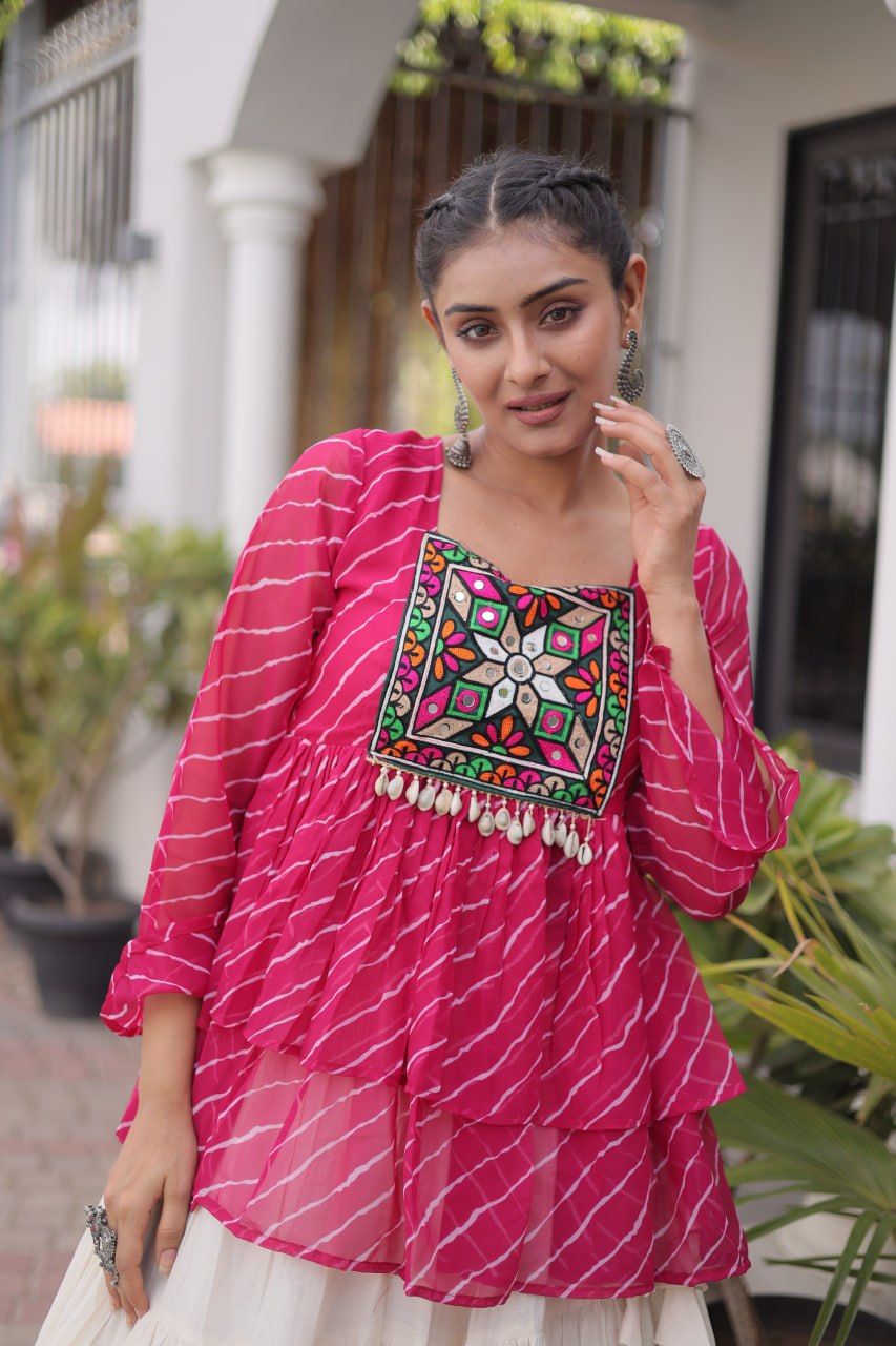 Cotton Lehenga Set with Laheriya Print Top ClothsVilla