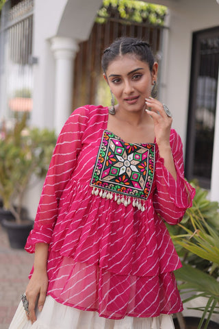 Cotton Lehenga Set with Laheriya Print Top ClothsVilla