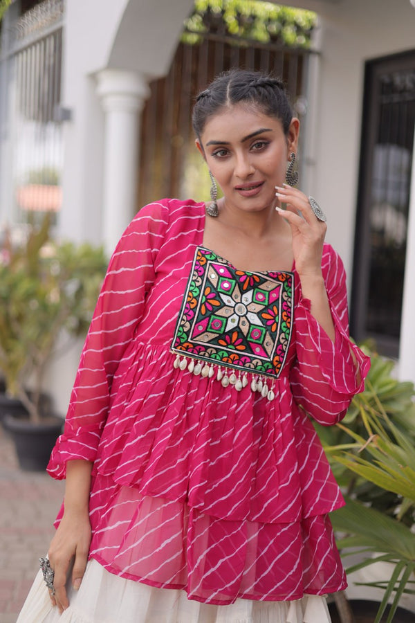 Cotton Lehenga Set with Laheriya Print Top ClothsVilla