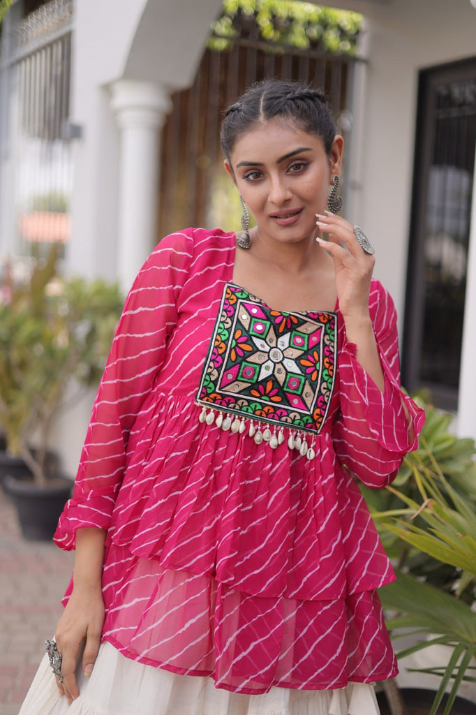 Cotton Lehenga Set with Laheriya Print Top ClothsVilla
