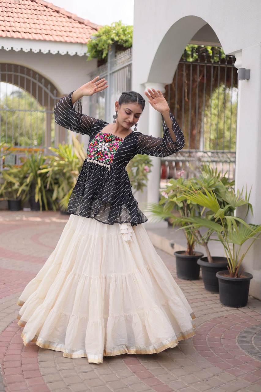 Cotton Lehenga Set with Laheriya Print Top ClothsVilla