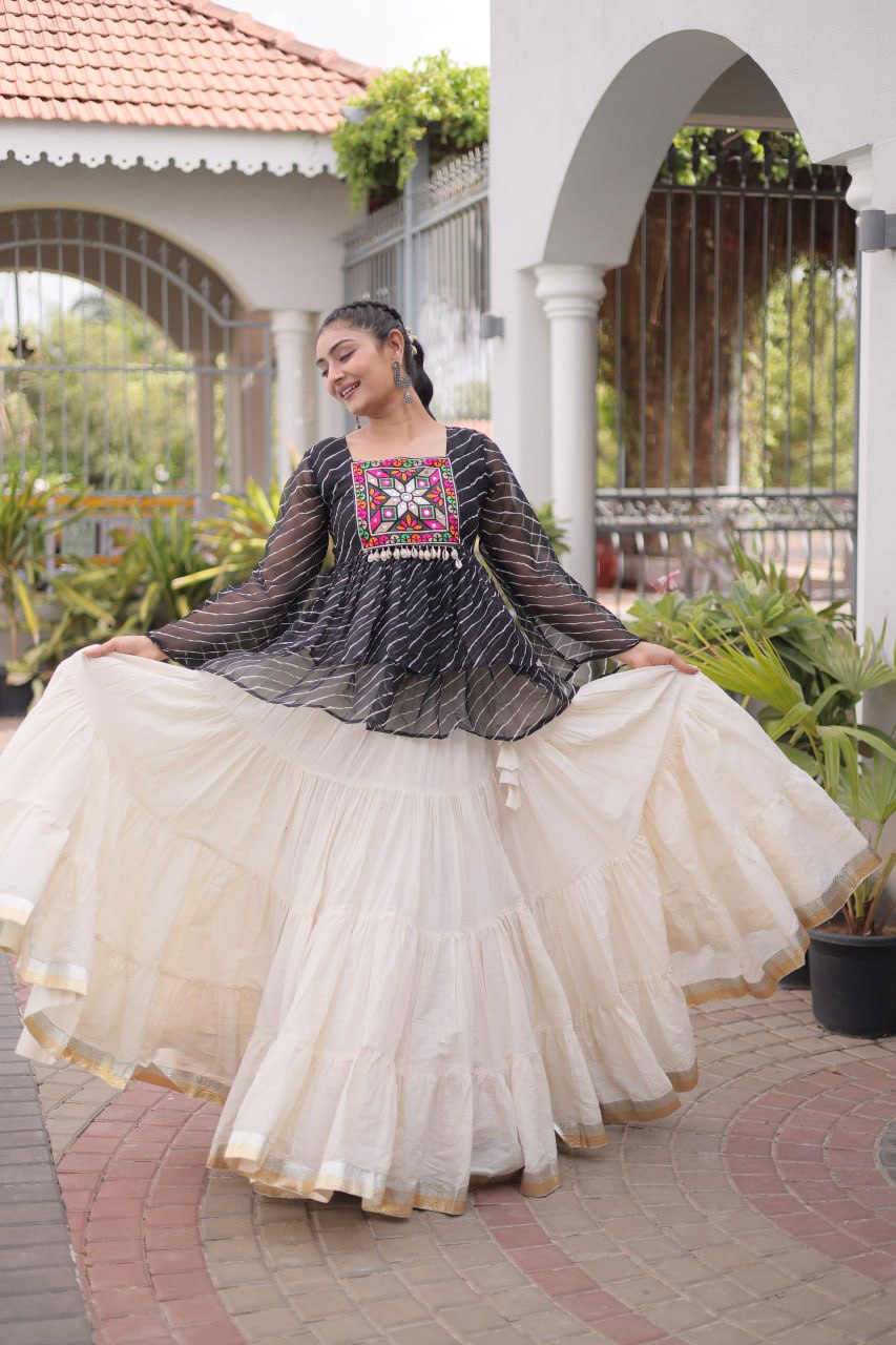 Cotton Lehenga Set with Laheriya Print Top ClothsVilla