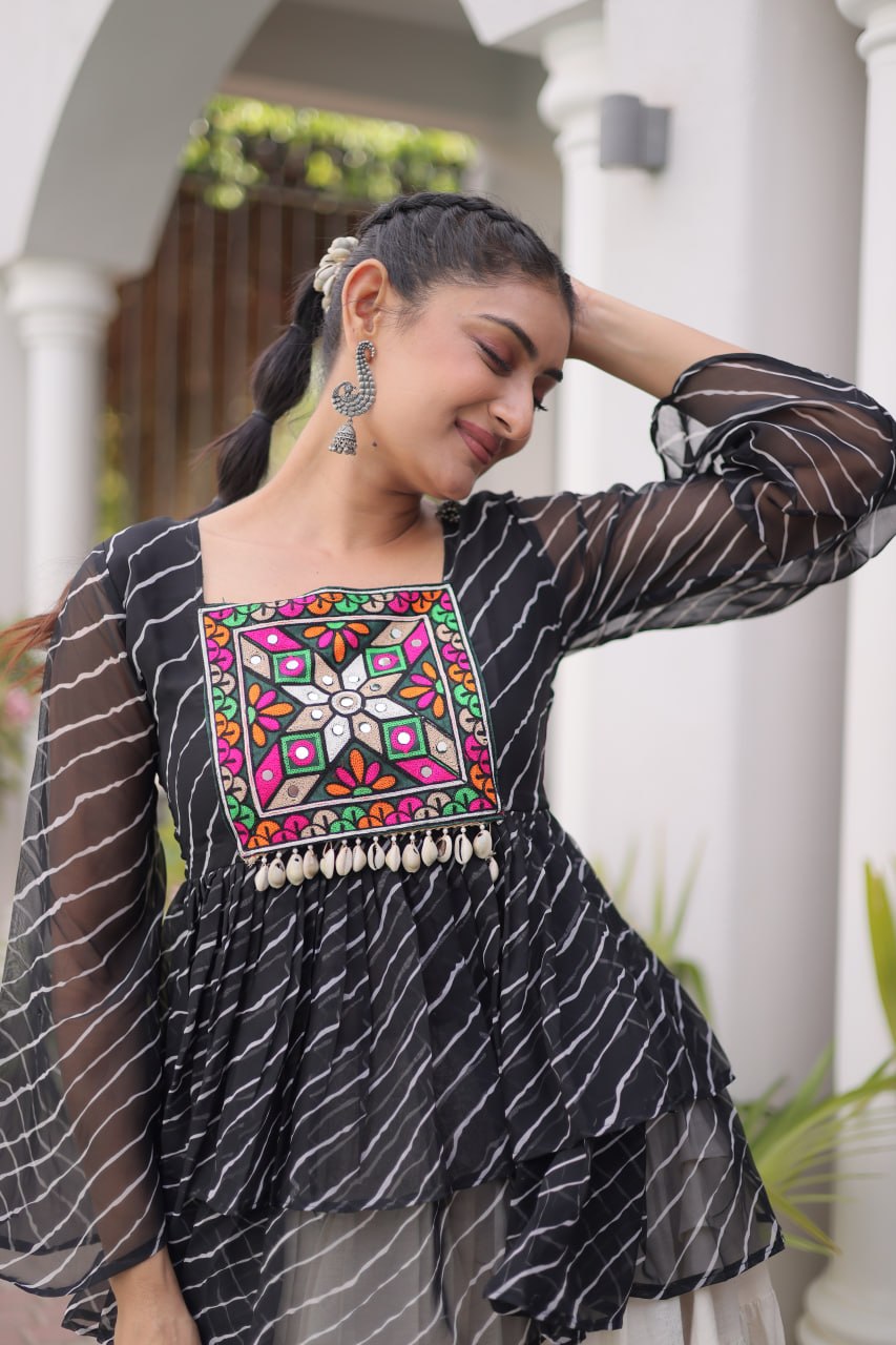 Cotton Lehenga Set with Laheriya Print Top ClothsVilla
