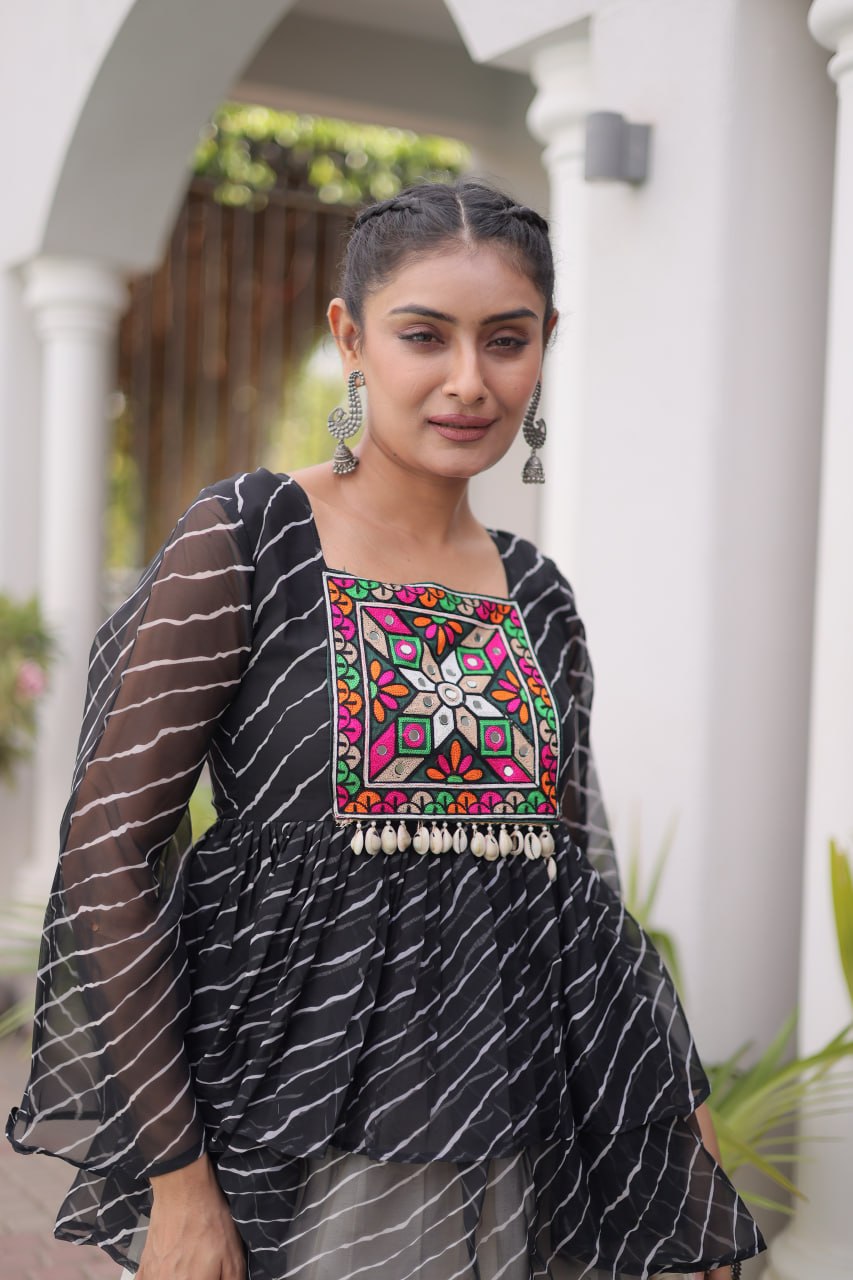 Cotton Lehenga Set with Laheriya Print Top ClothsVilla