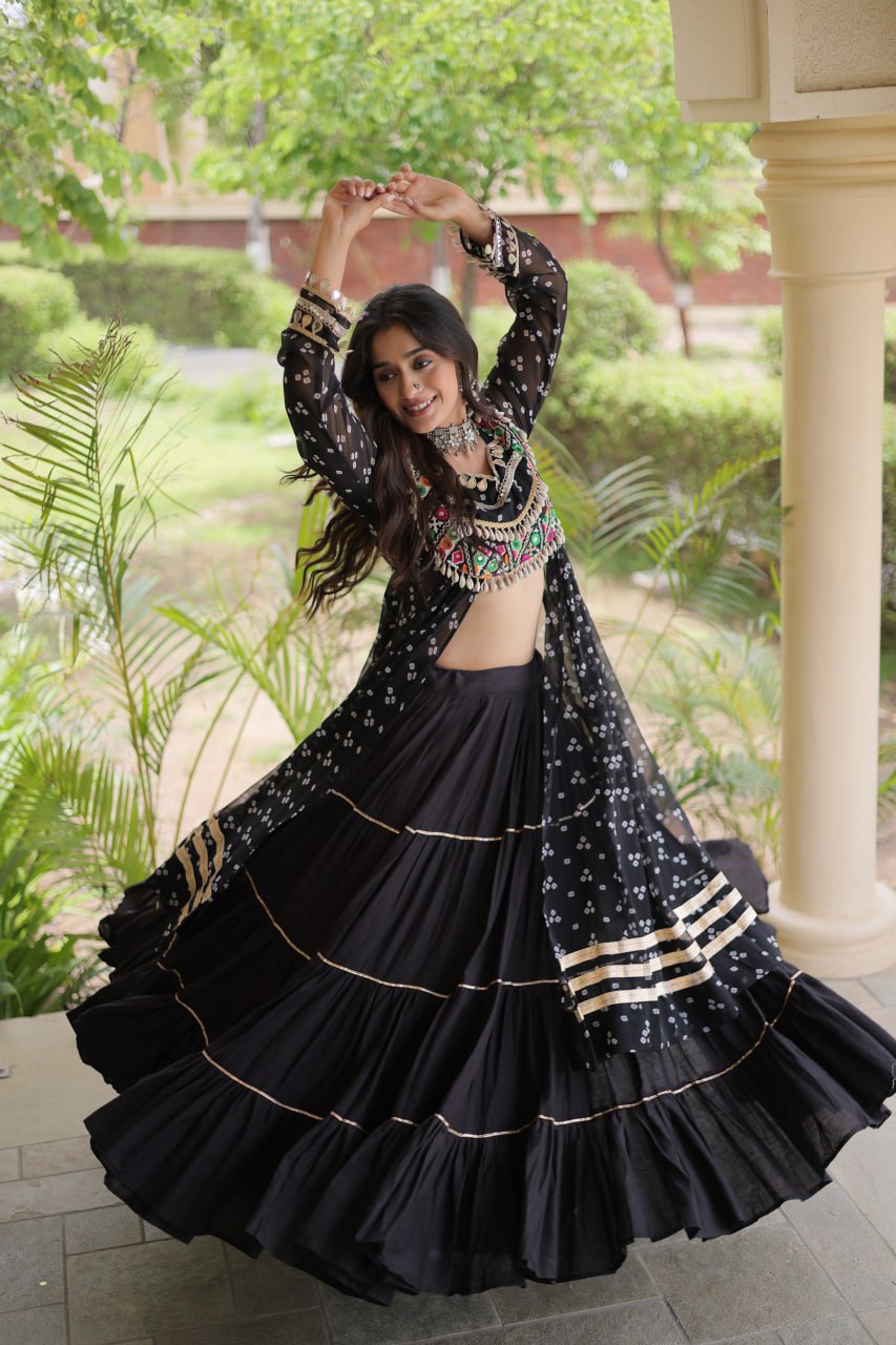 Cotton Lehenga with Bandhni Print Kurti ClothsVilla