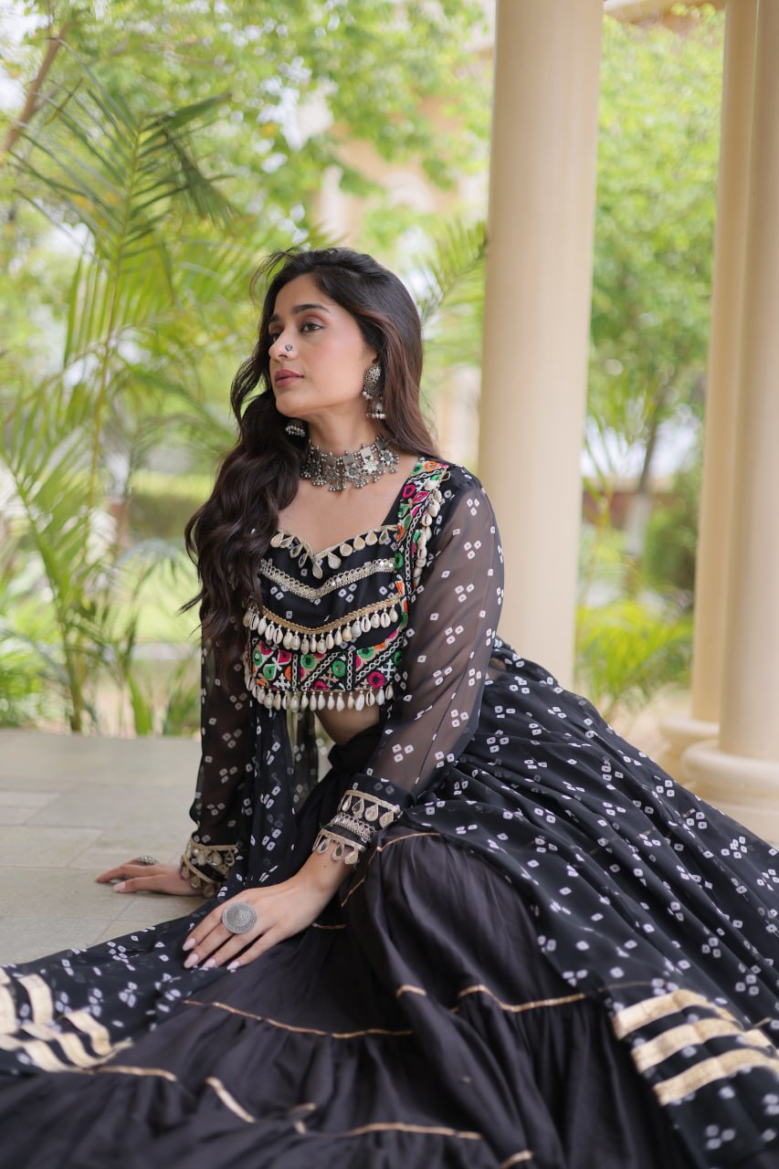 Cotton Lehenga with Bandhni Print Kurti ClothsVilla
