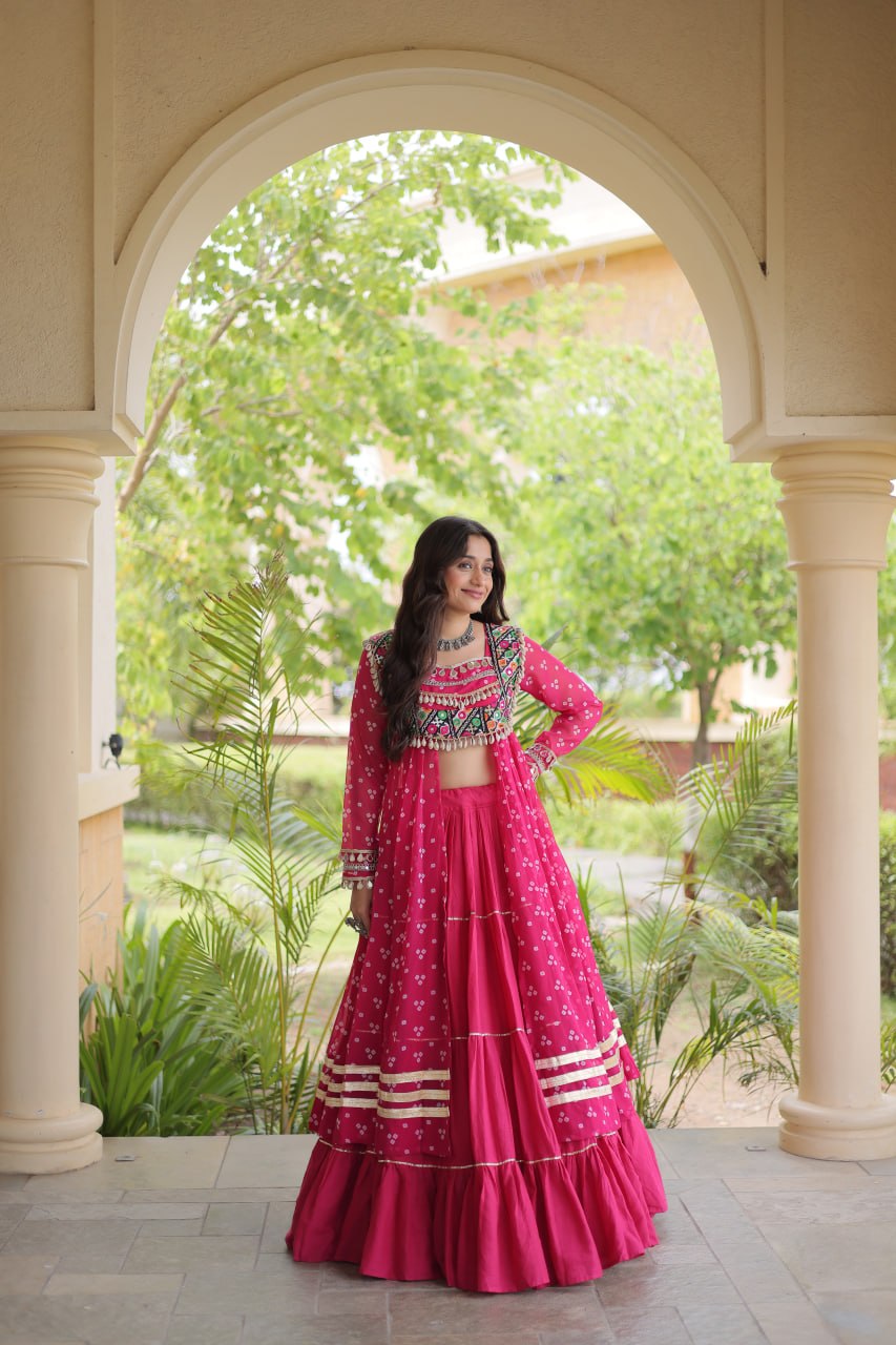 Cotton Lehenga with Bandhni Print Kurti ClothsVilla
