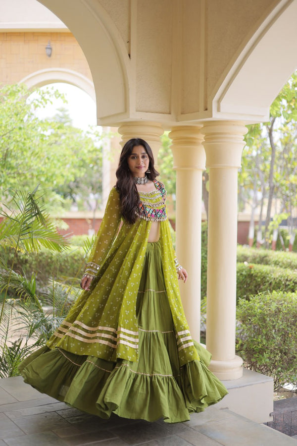Cotton Lehenga with Bandhni Print Kurti ClothsVilla