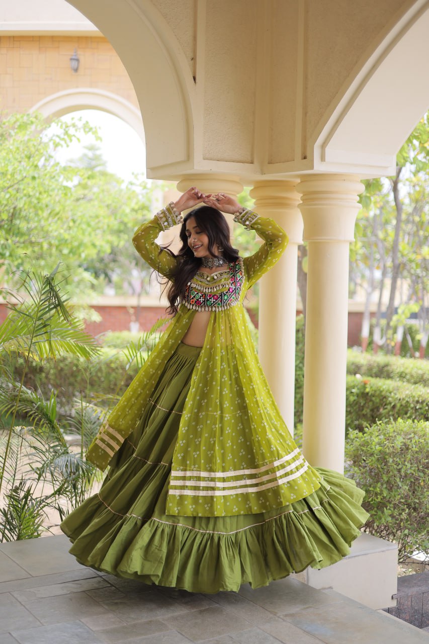 Cotton Lehenga with Bandhni Print Kurti ClothsVilla