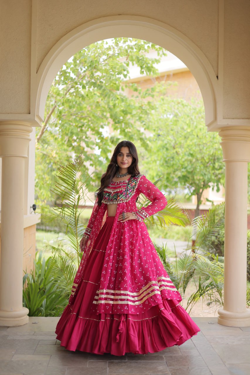 Cotton Lehenga with Bandhni Print Kurti ClothsVilla