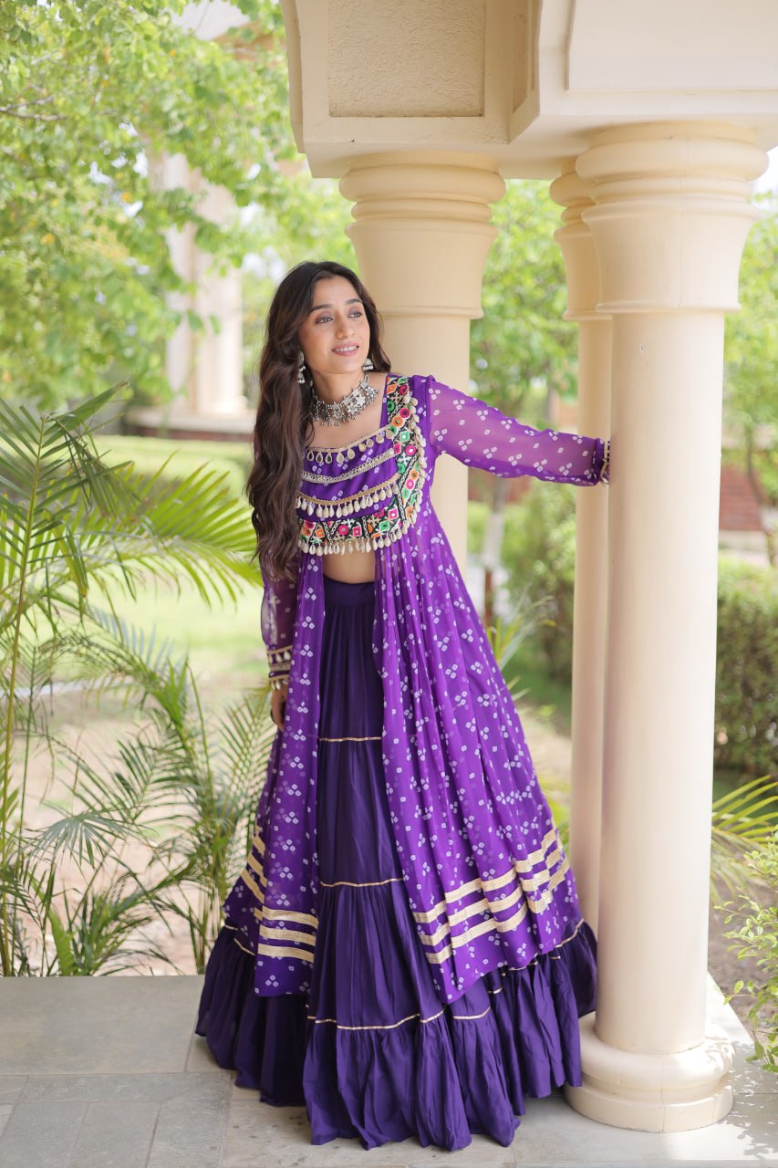 Cotton Lehenga with Bandhni Print Kurti ClothsVilla