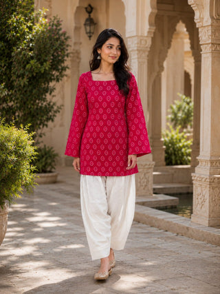 Cotton Print Top with Farsi Pant Set ClothsVilla