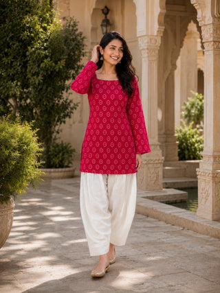 Cotton Print Top with Farsi Pant Set ClothsVilla