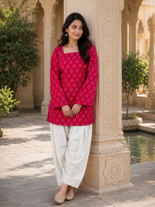 Cotton Print Top with Farsi Pant Set ClothsVilla