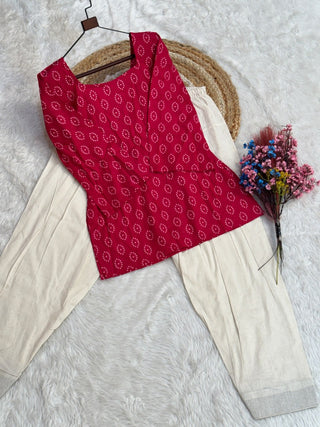 Cotton Print Top with Farsi Pant Set ClothsVilla
