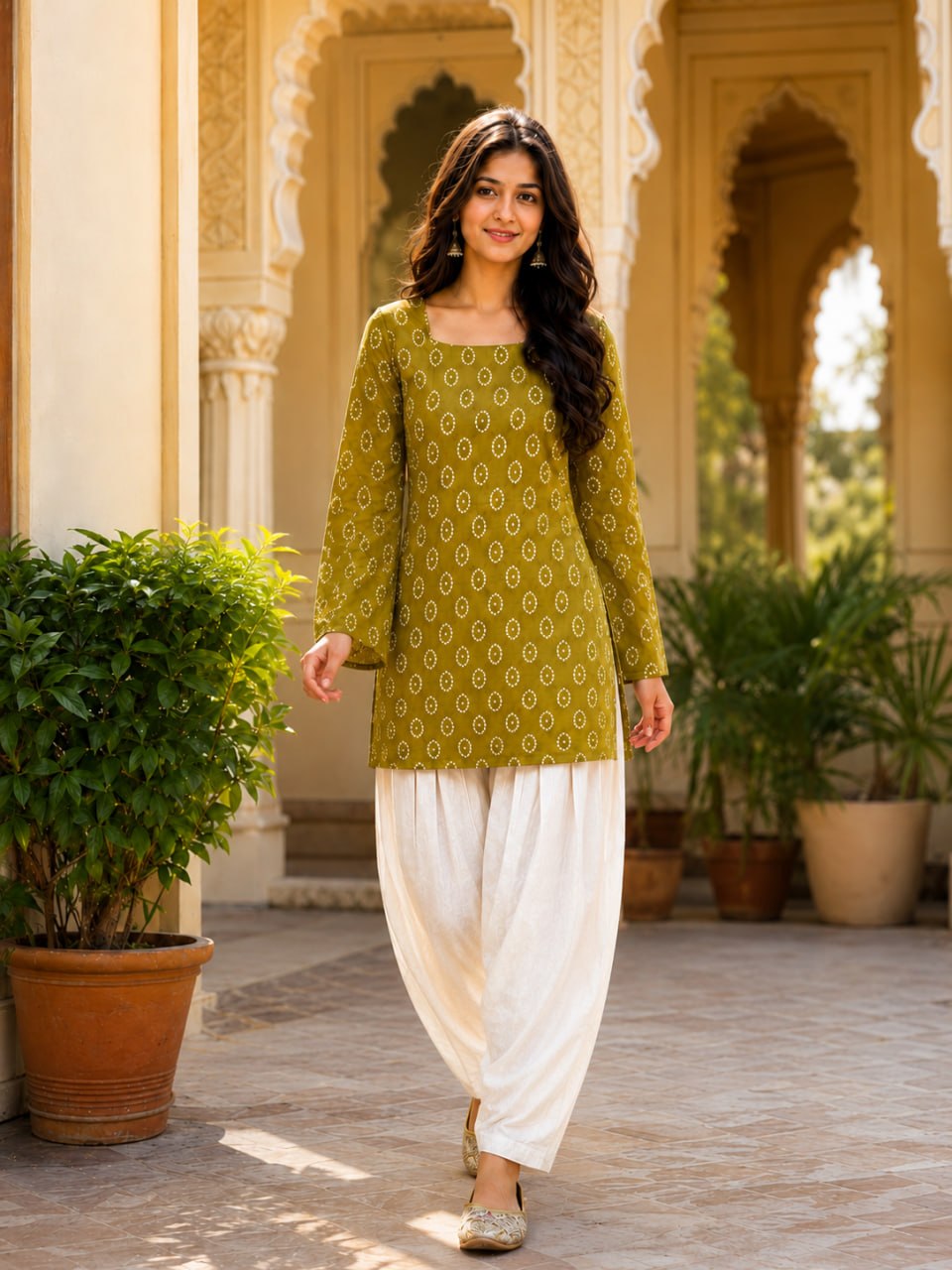 Cotton Print Top with Farsi Pant Set ClothsVilla