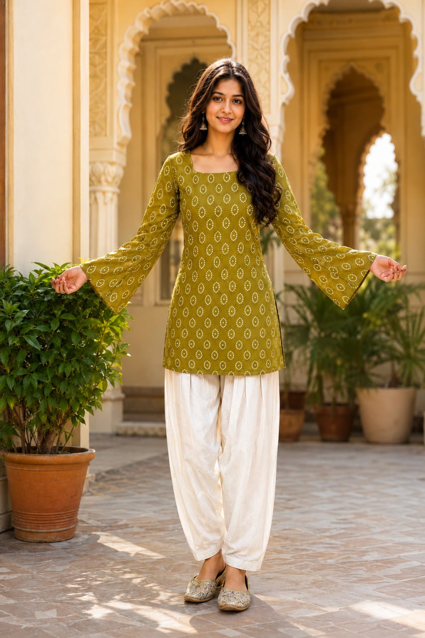 Cotton Print Top with Farsi Pant Set ClothsVilla