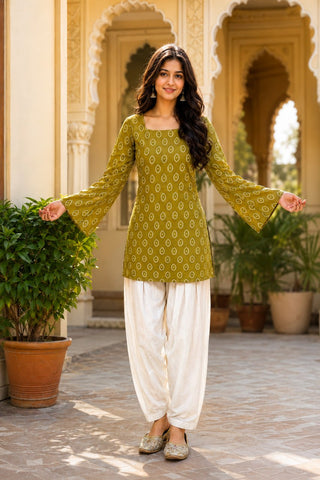 Cotton Print Top with Farsi Pant Set ClothsVilla