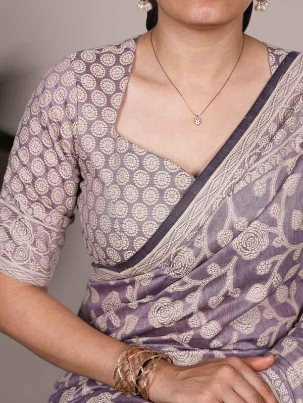 Cotton Silk Saree with Flower Print ClothsVilla