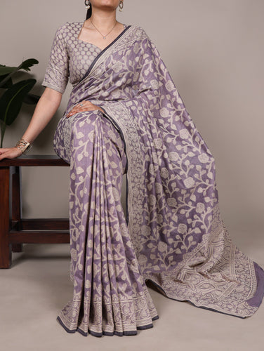 Cotton Silk Saree with Flower Print ClothsVilla