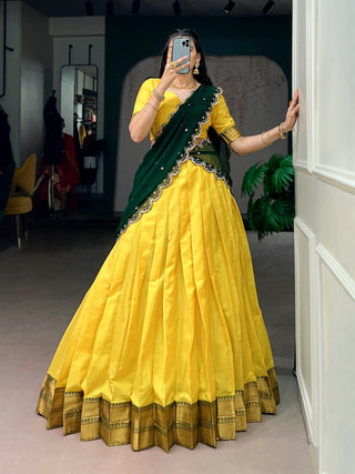 Cotton Silk Zari Weaving Lehenga Choli ClothsVilla